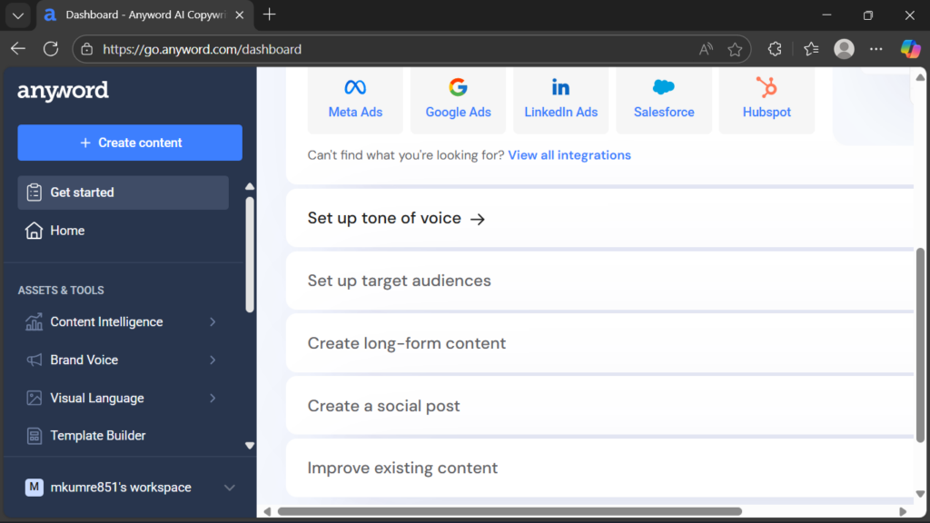 Anyword AI copywriting dashboard
