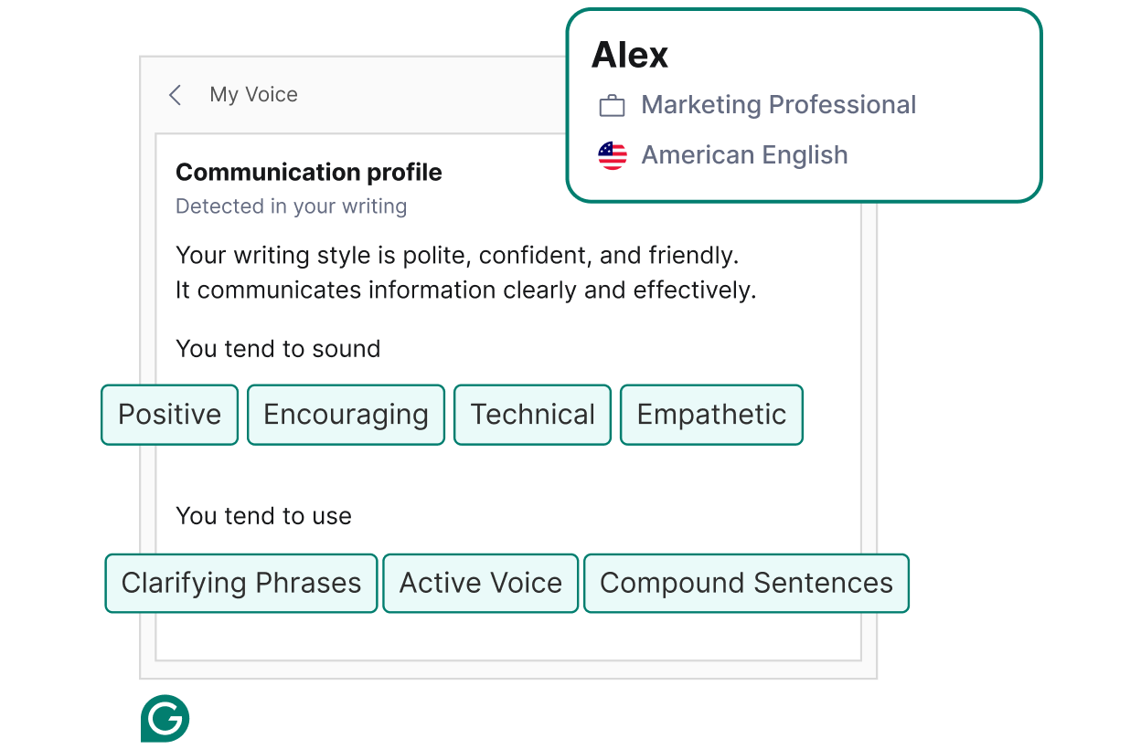 Grammarly communication profile and writing style analysis