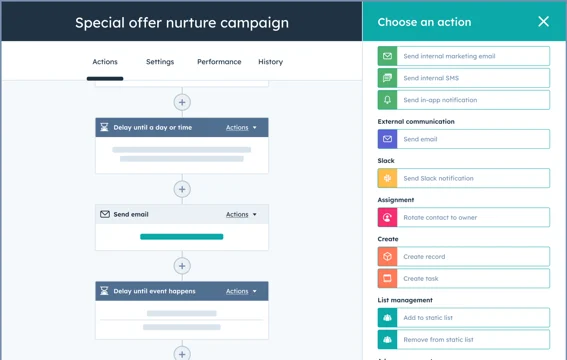 HubSpot marketing automation workflow interface
